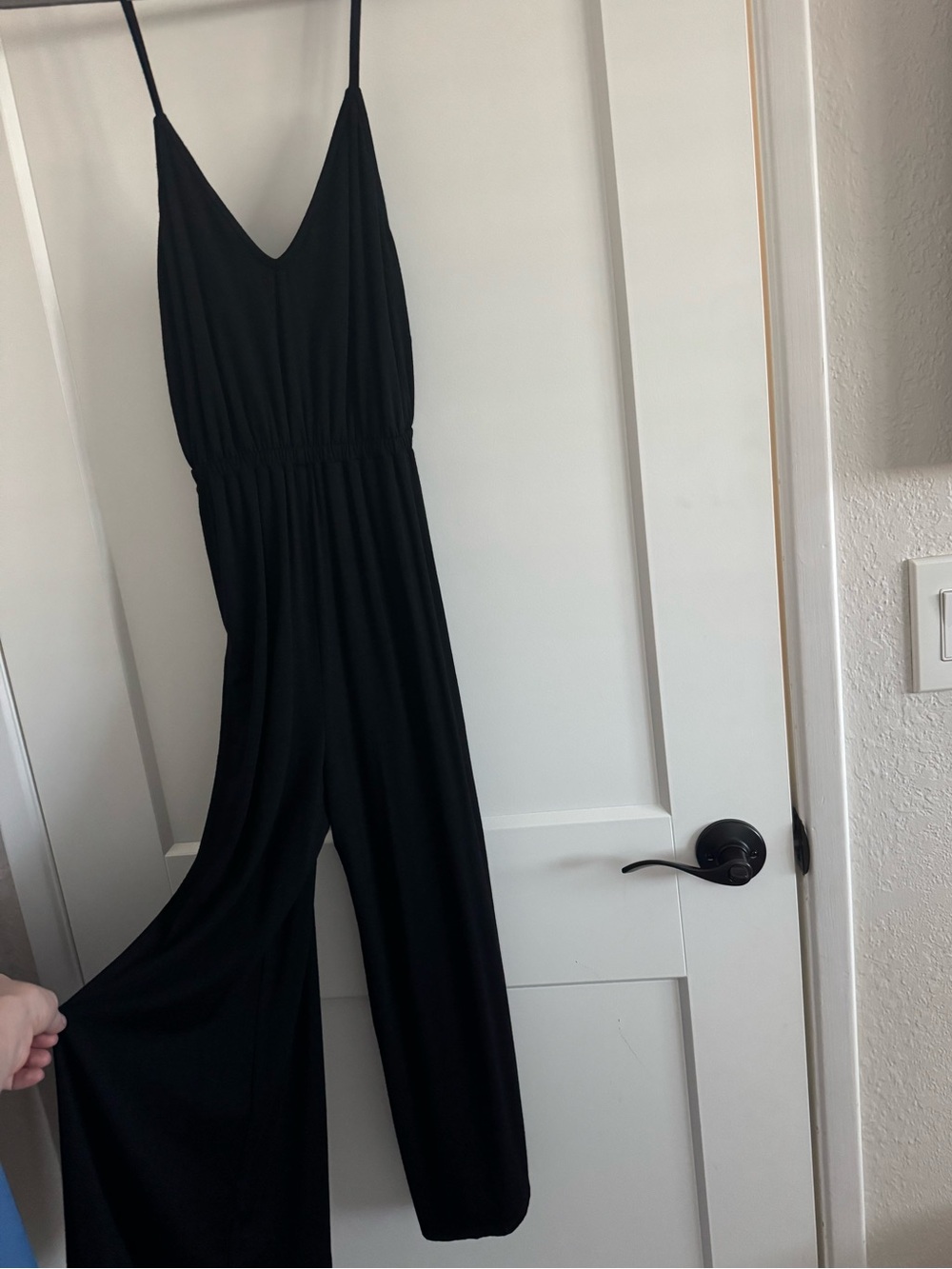 Black V-Neck Wide-Leg Jumpsuit - Women's